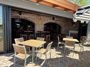 Outdoor courtyard dining area at Nick's in Ocean City, MD